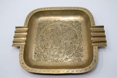 Large Hollywood Regency Vintage Square Etched Brass Ashtray 1950s