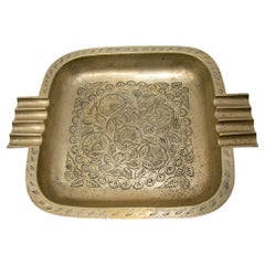 Cenicero grande de latón grabado Hollywood Regency Vintage cuadrado Años 50