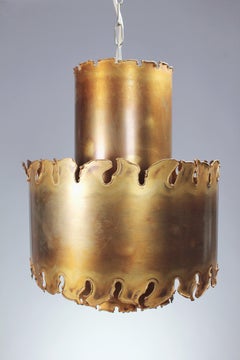 Holm Sorensen Large Tiered Brutalist Brass Pendant, 1960s