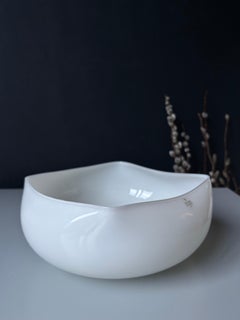Large Holmegaard White Glass Serving Bowl by Peter Svarrer, Denmark