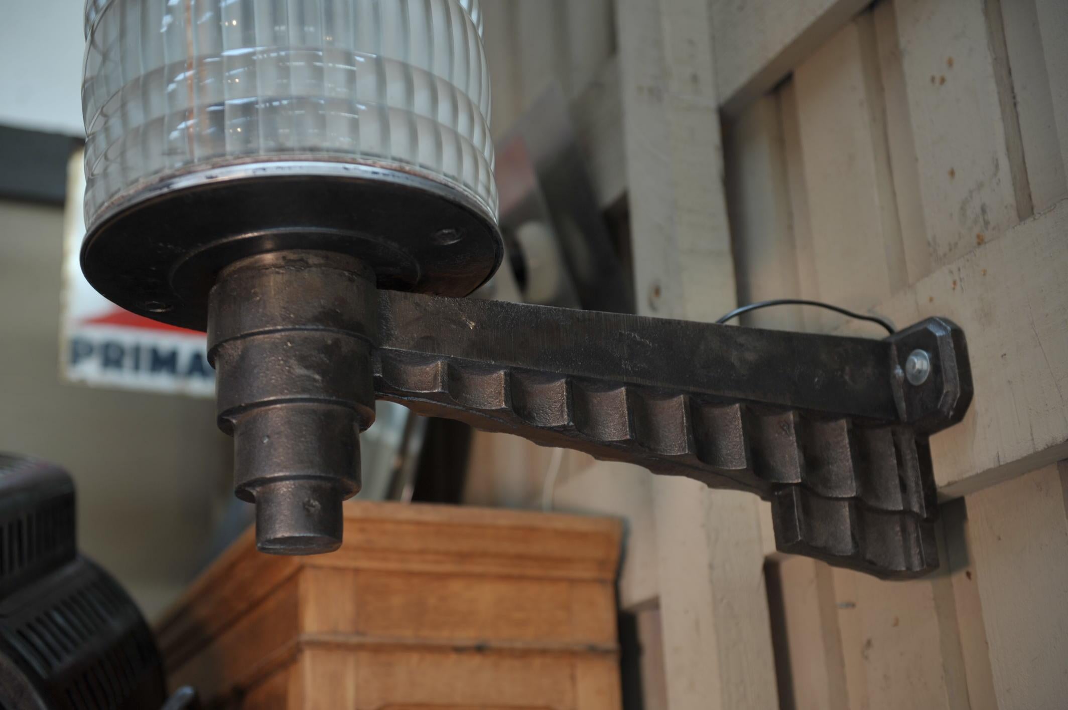 Large Holophane Cast Iron and Glass Hotel Wall Light Sconce, circa 1925 For Sale 6