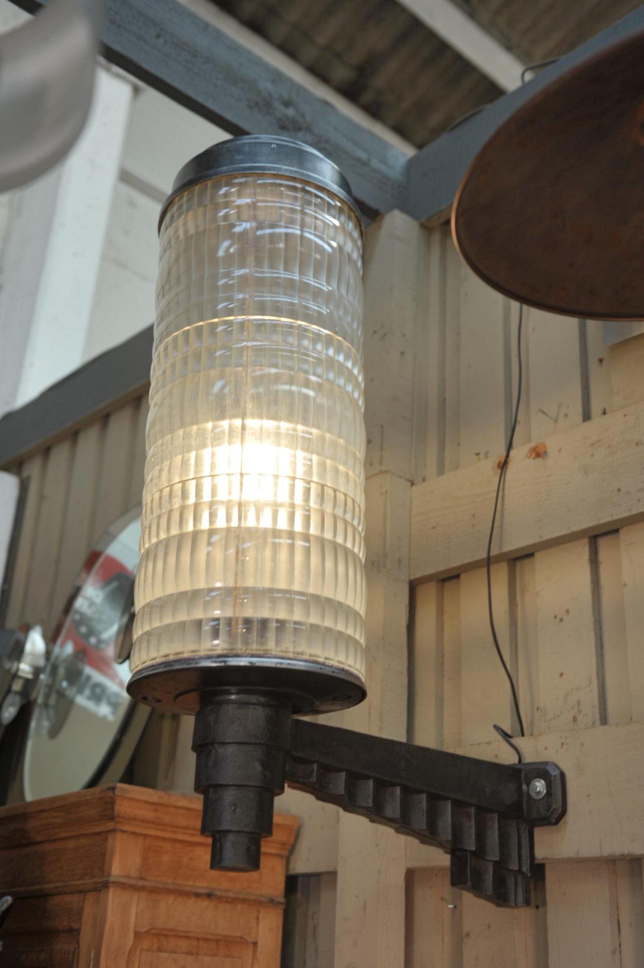 Early 20th Century Large Holophane Cast Iron and Glass Hotel Wall Light Sconce, circa 1925 For Sale