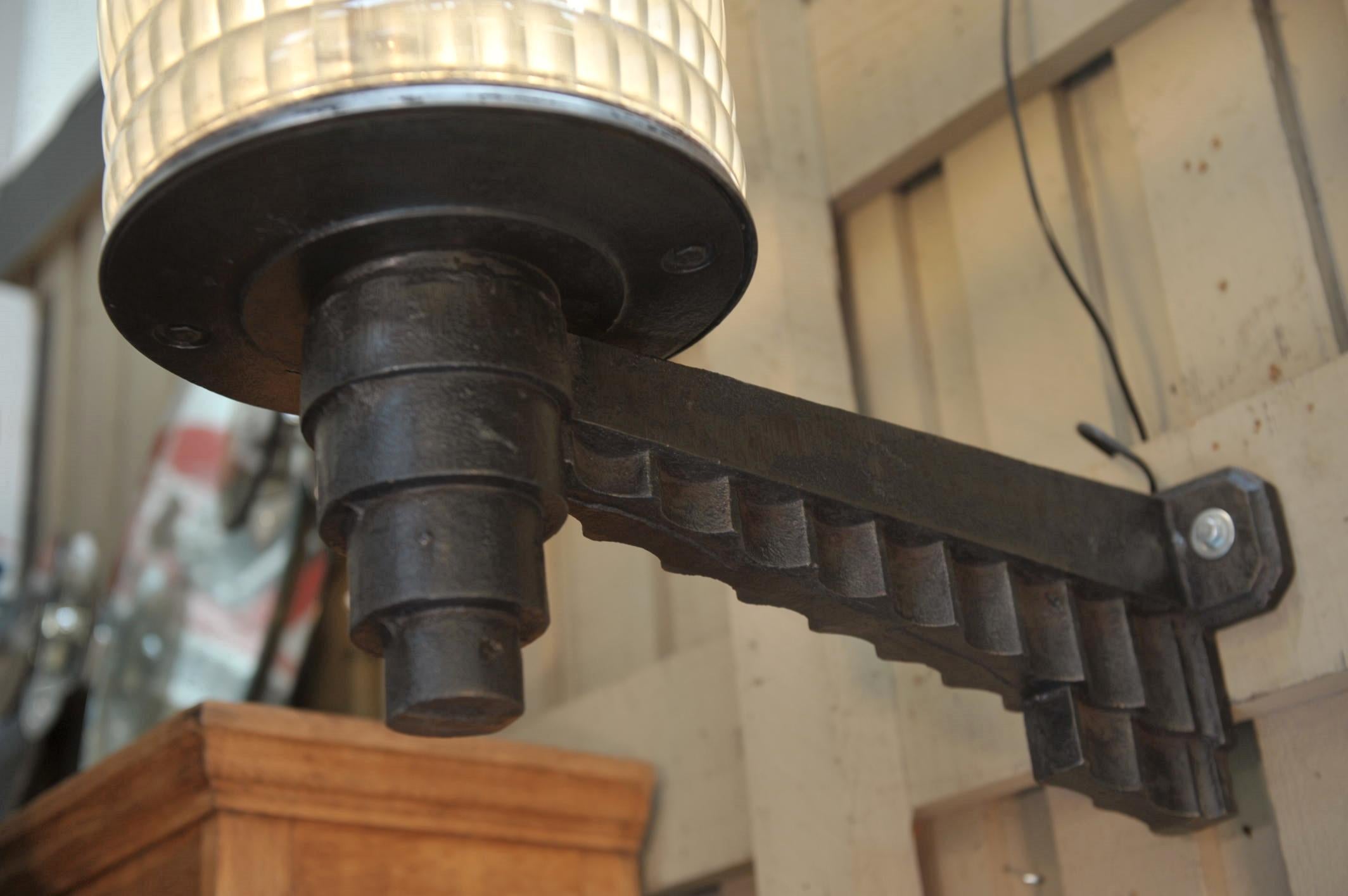 Large Holophane Cast Iron and Glass Hotel Wall Light Sconce, circa 1925 For Sale 2