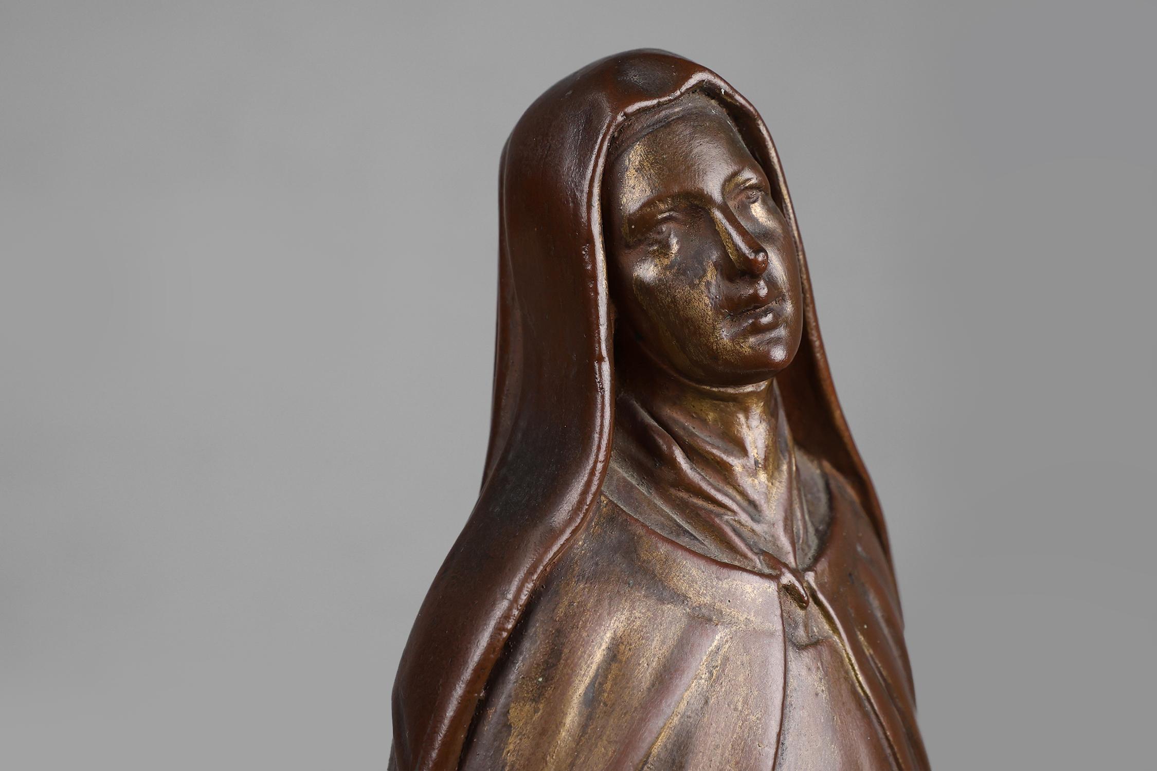 Gran estatua de Santa María en yeso pintado en bronce, Bélgica Años 30 Art Decó en venta