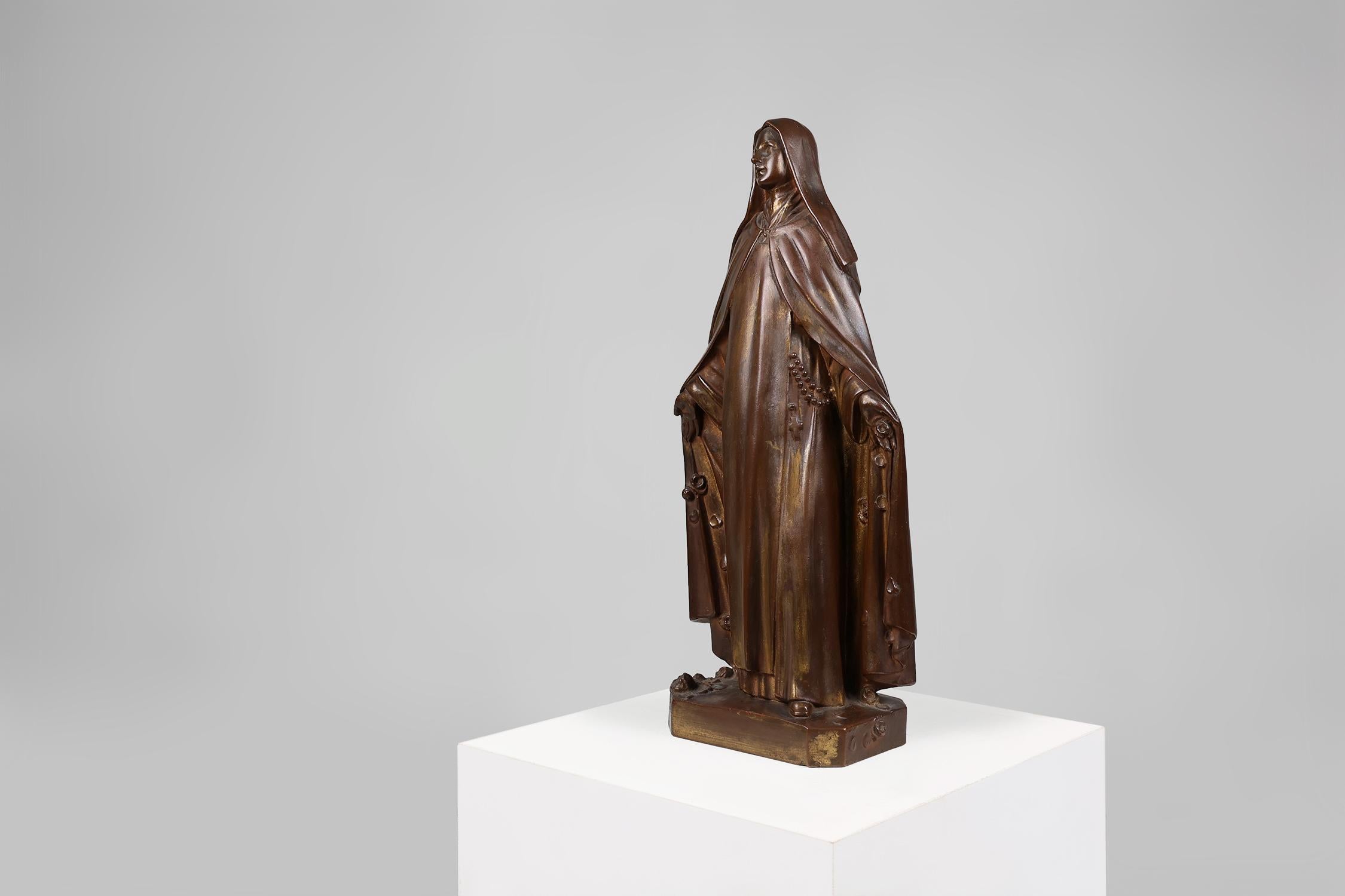 Gran estatua de Santa María en yeso pintado en bronce, Bélgica Años 30 en venta 1