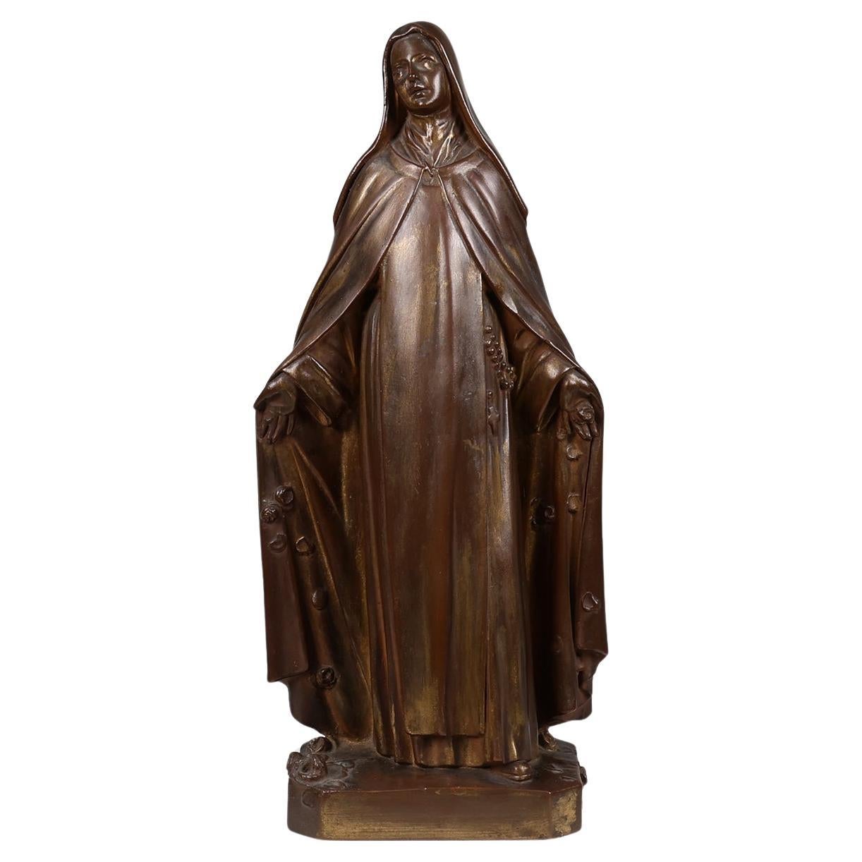 Gran estatua de Santa María en yeso pintado en bronce, Bélgica Años 30 en venta