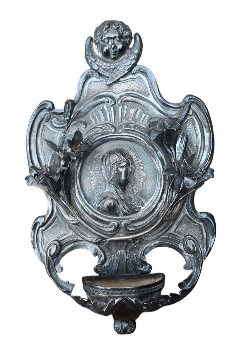 Baroque Large Holy waterfont In Sterling Silver, 19th century For Sale