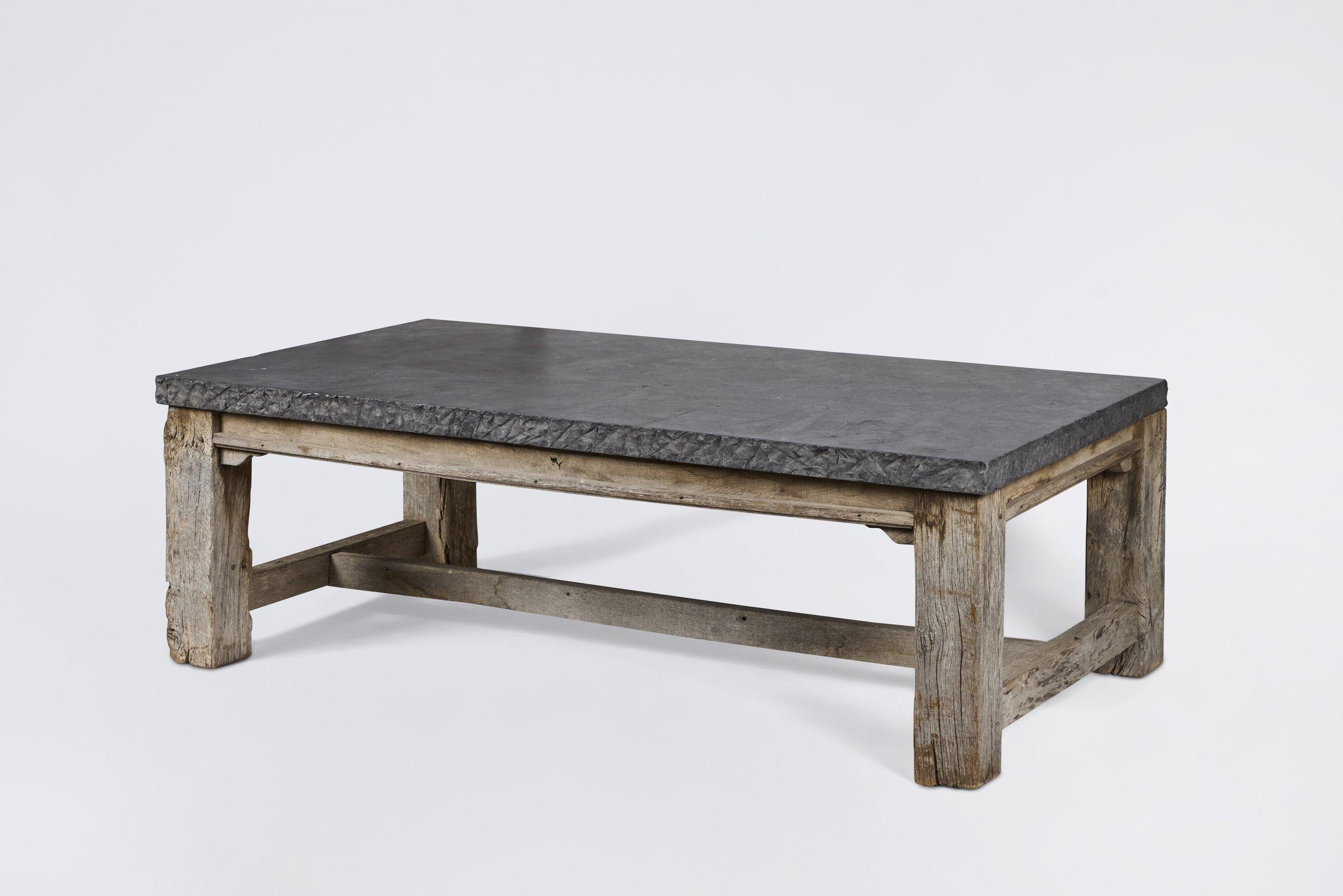 Milieu du XXe siècle Grande table de salle à manger en teck et pierre polie en vente