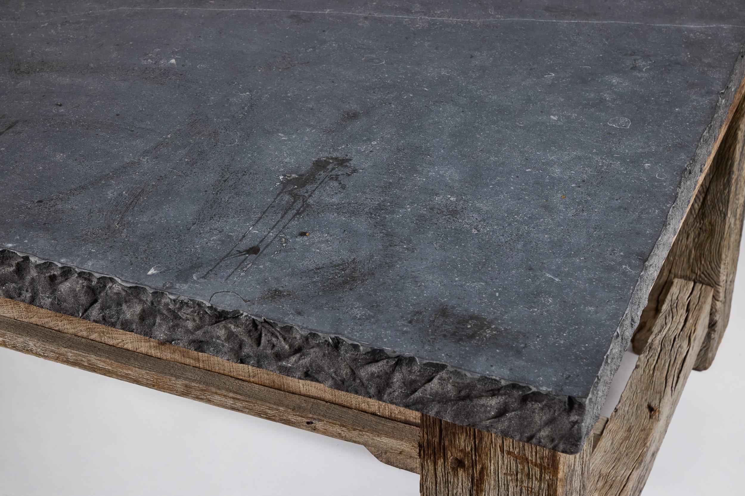 Grande table de salle à manger en teck et pierre polie en vente 3