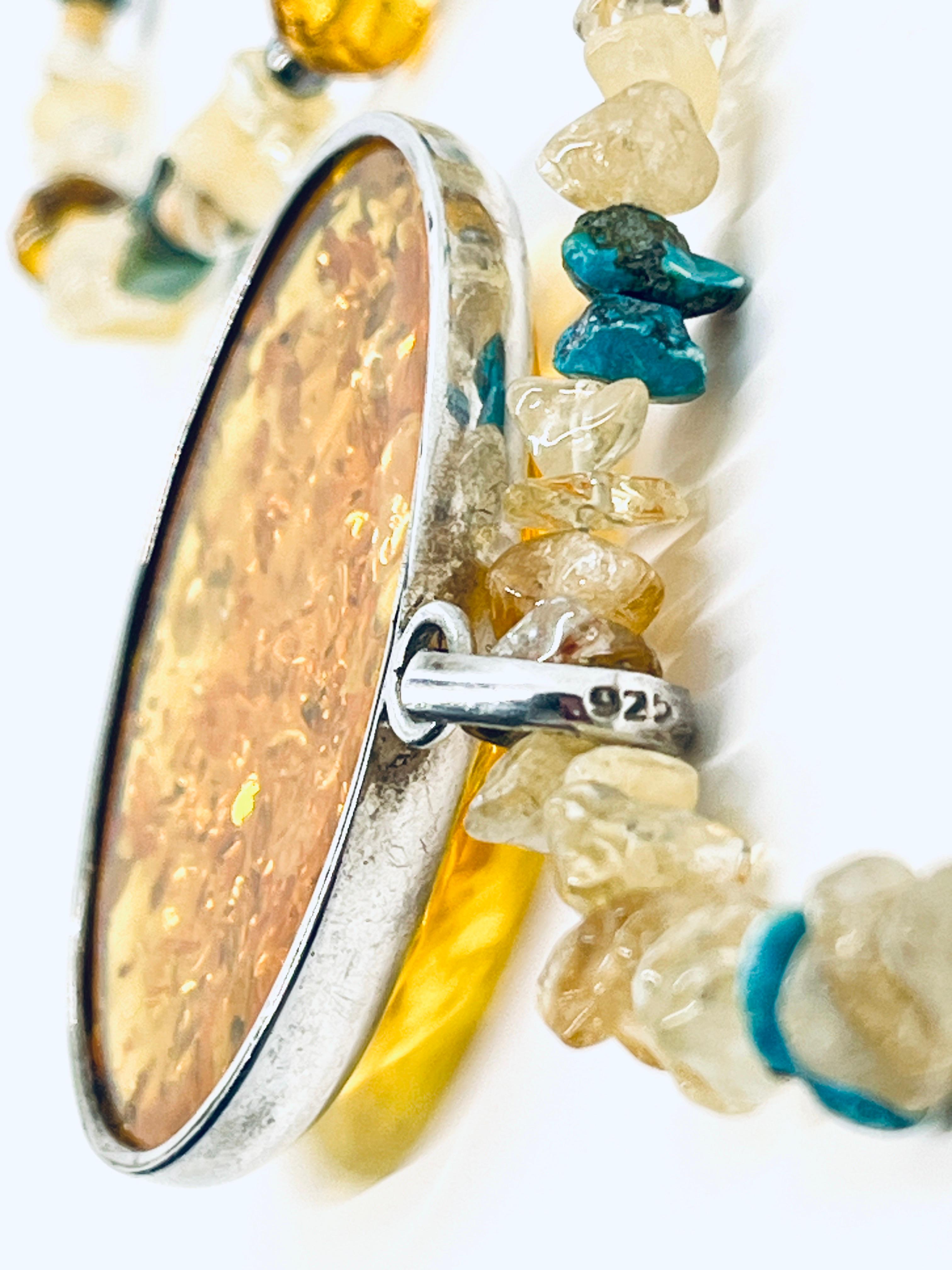 Grand pendentif en ambre Honey en argent 925 Collier et boucles d'oreilles Southwestern en vente 5