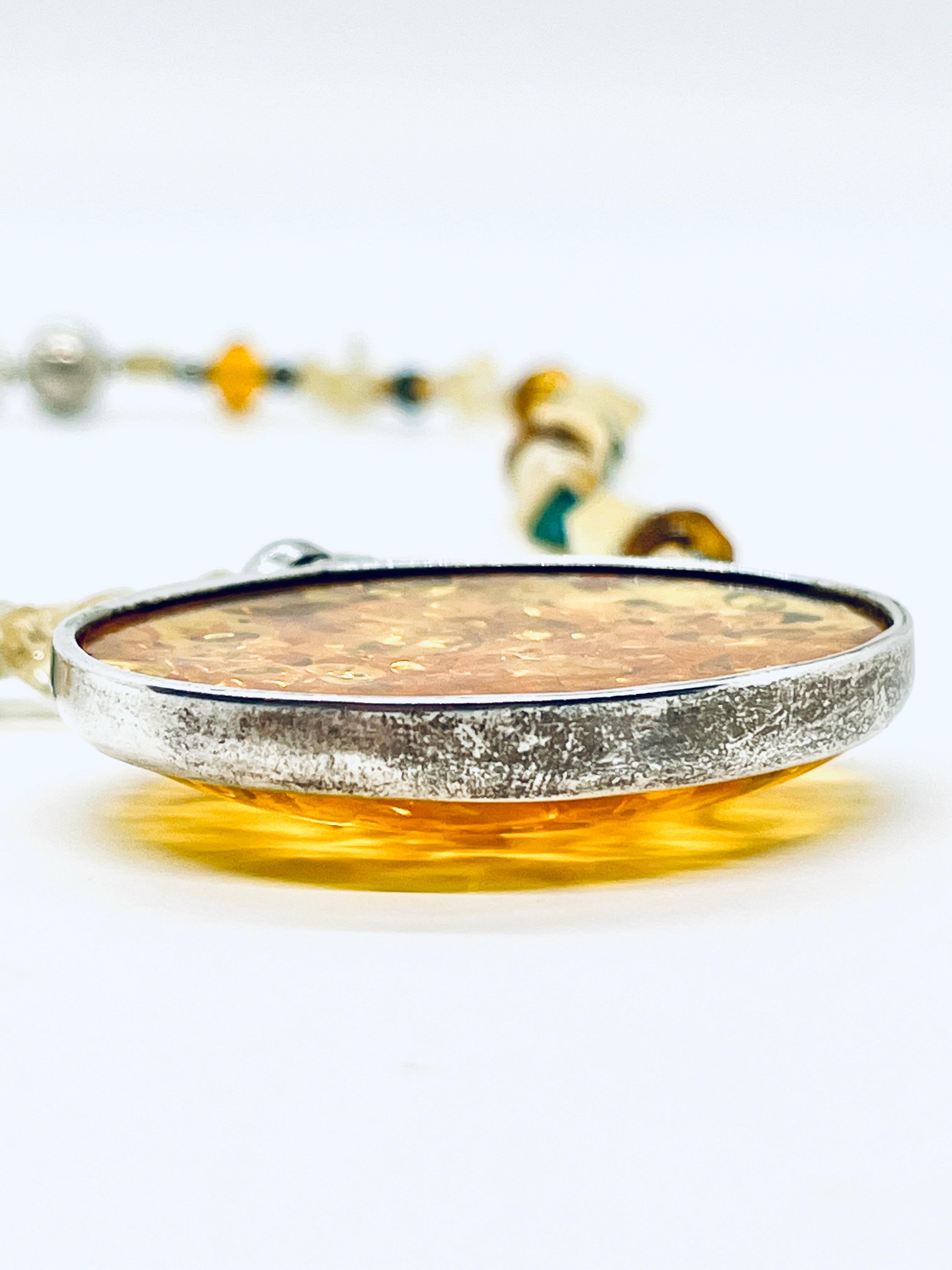 Grand pendentif en ambre Honey en argent 925 Collier et boucles d'oreilles Southwestern en vente 8
