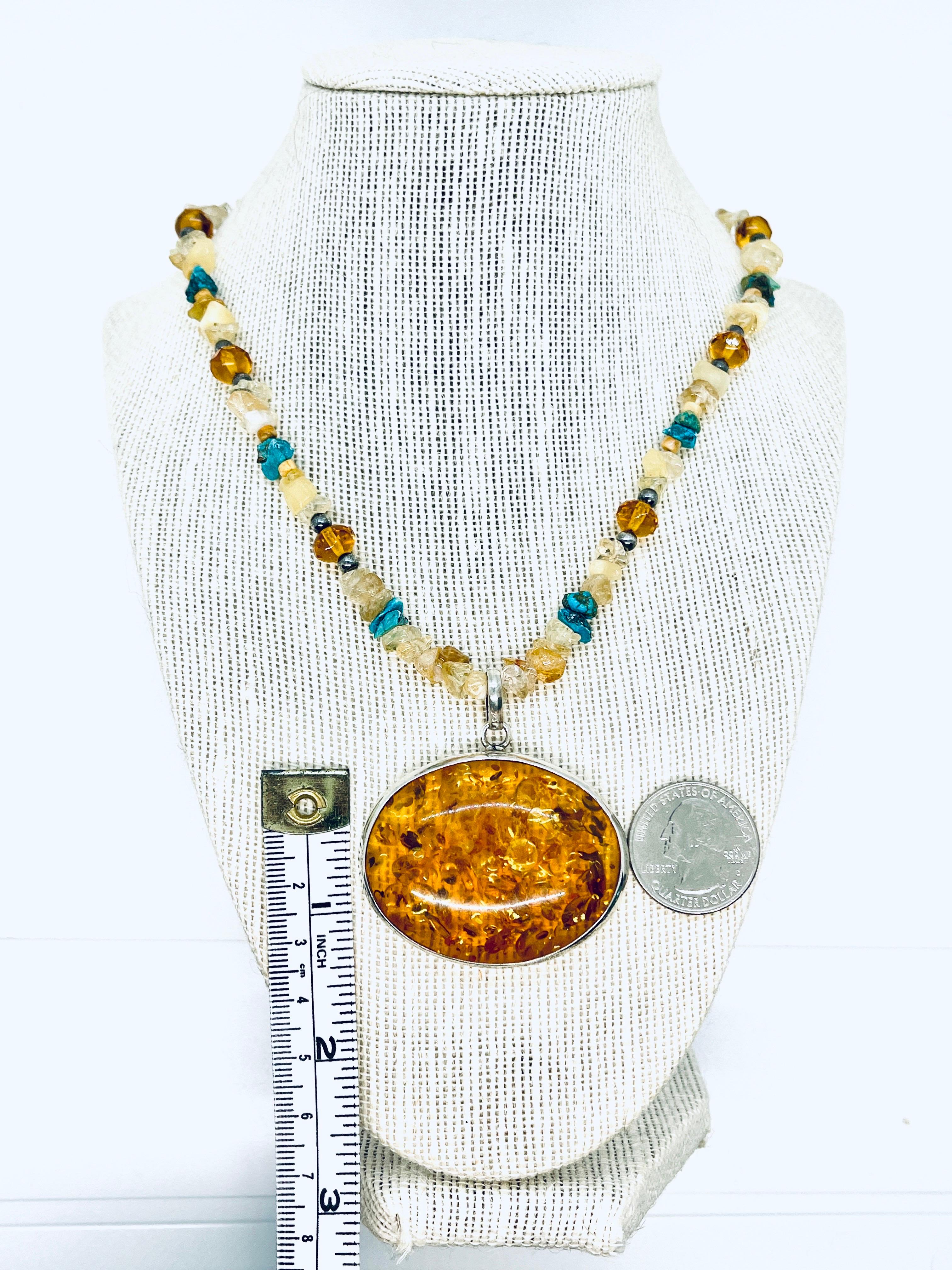 Southwestern style, large honey amber pendant (1.375