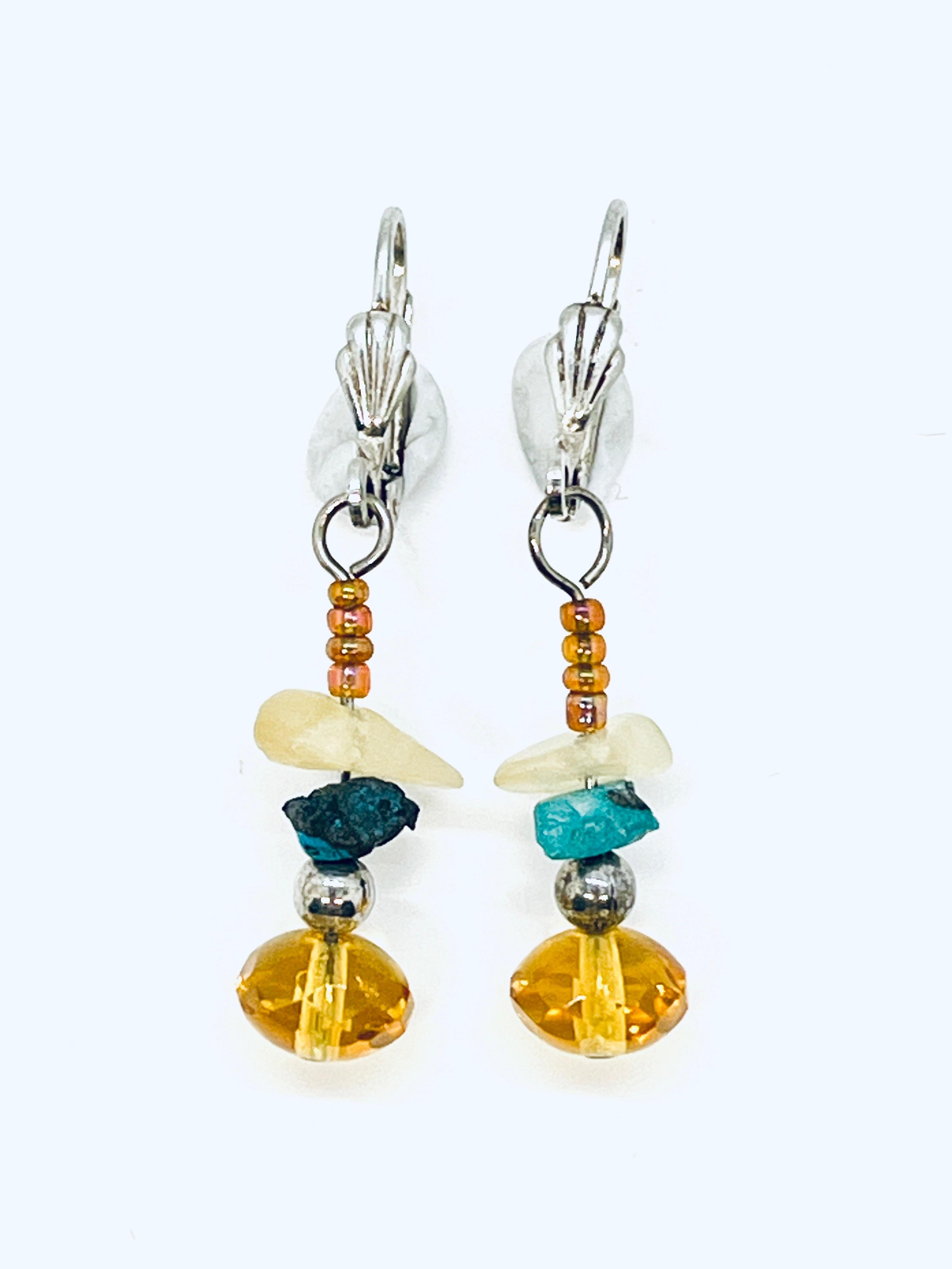 Women's or Men's Large Honey Amber Pendant 925 Silver Southwestern Necklace Earring Set For Sale