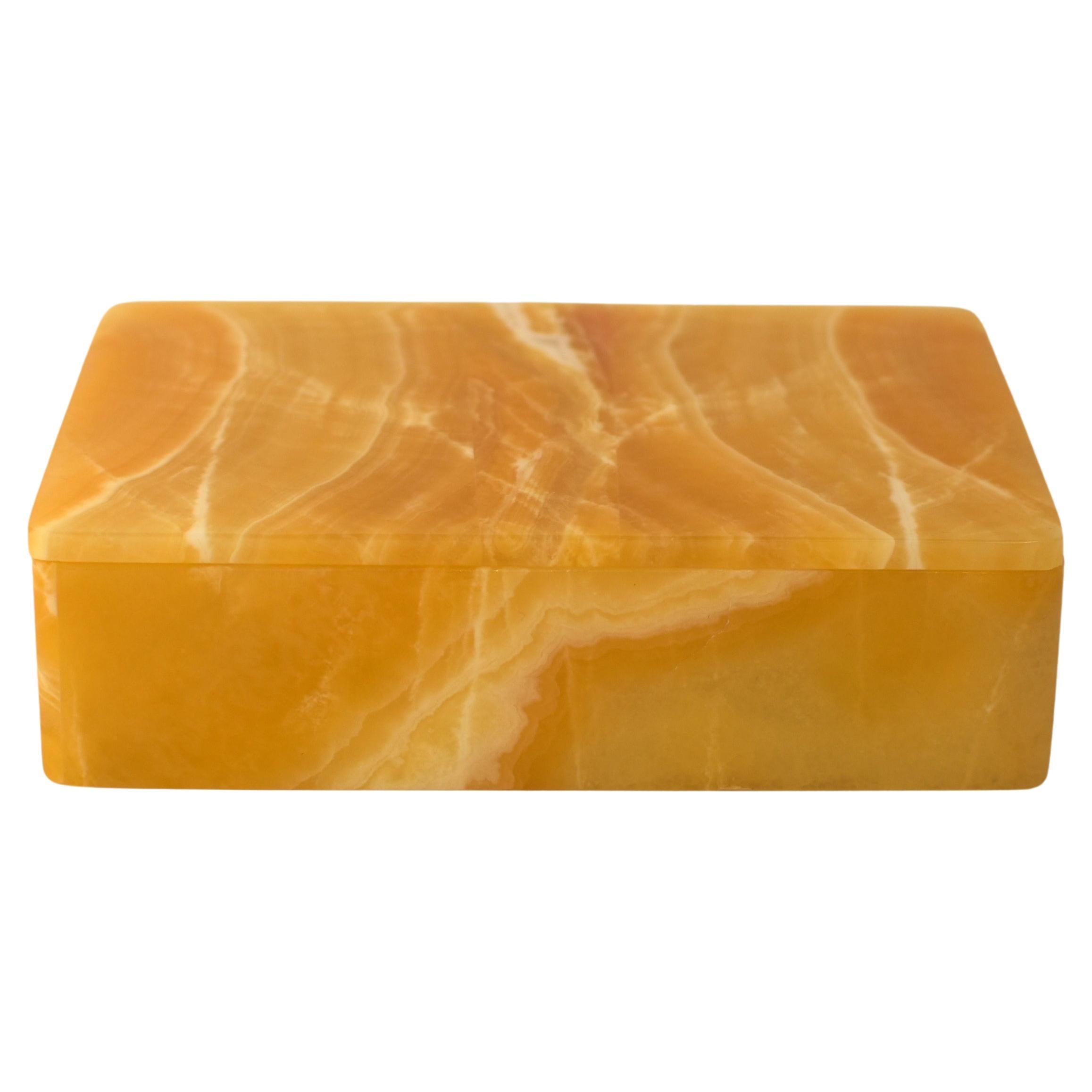 Large Honey Calcite Onyx Box 6" Rectangular  For Sale