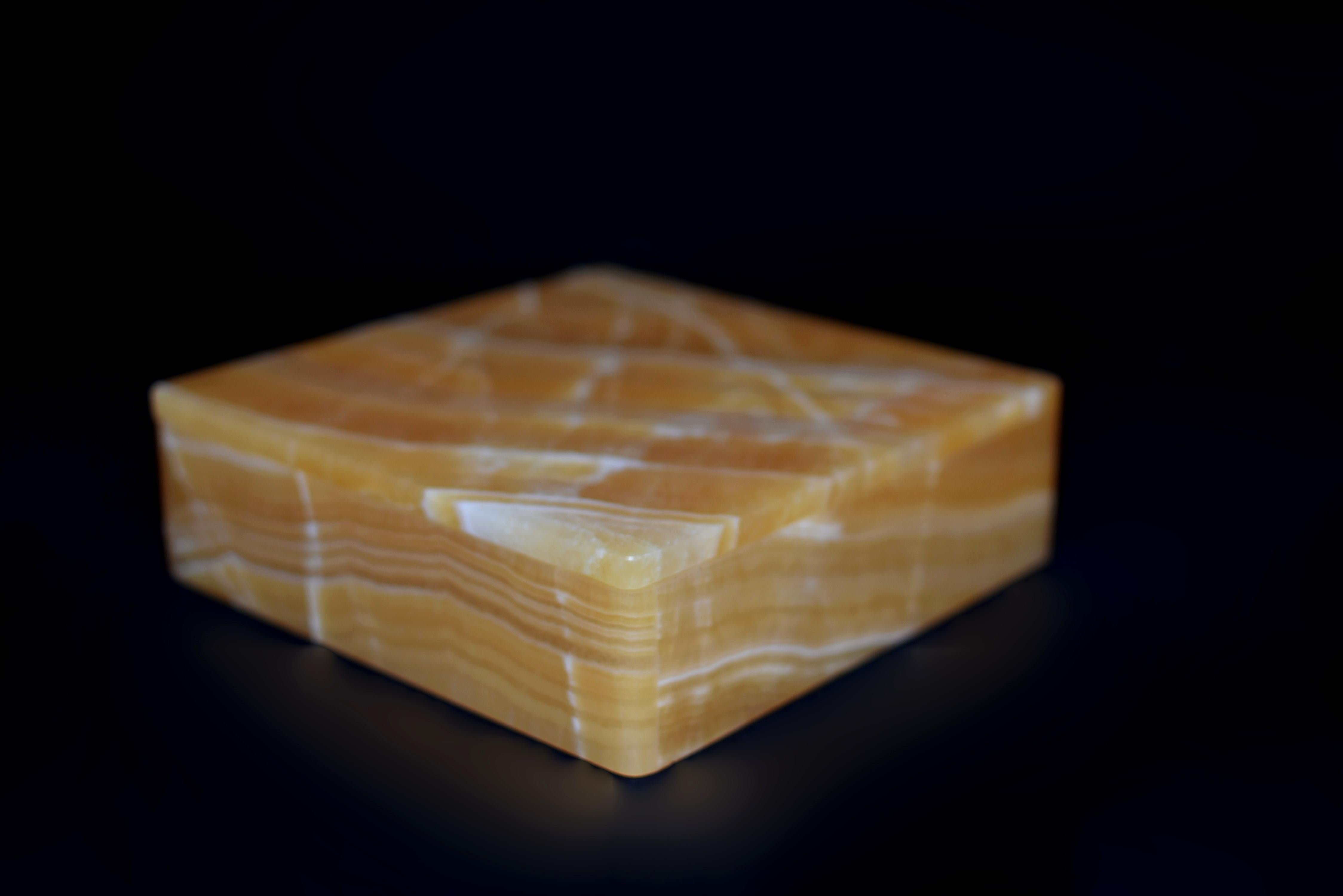 Contemporary Large Honey Calcite Onyx Box 6