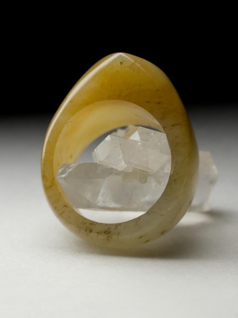 Mixed Cut Large Honey Jade Solid Ring Rare Yellow Gemstone For Sale