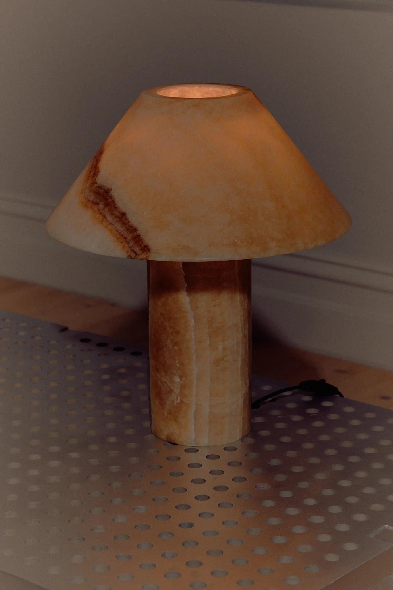 Marble Contemporary Large Honey Onyx Pillar Lamp by Henry Wilson For Sale