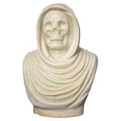 Large Hooded Memento Mori Marble Bust 22.5"H
