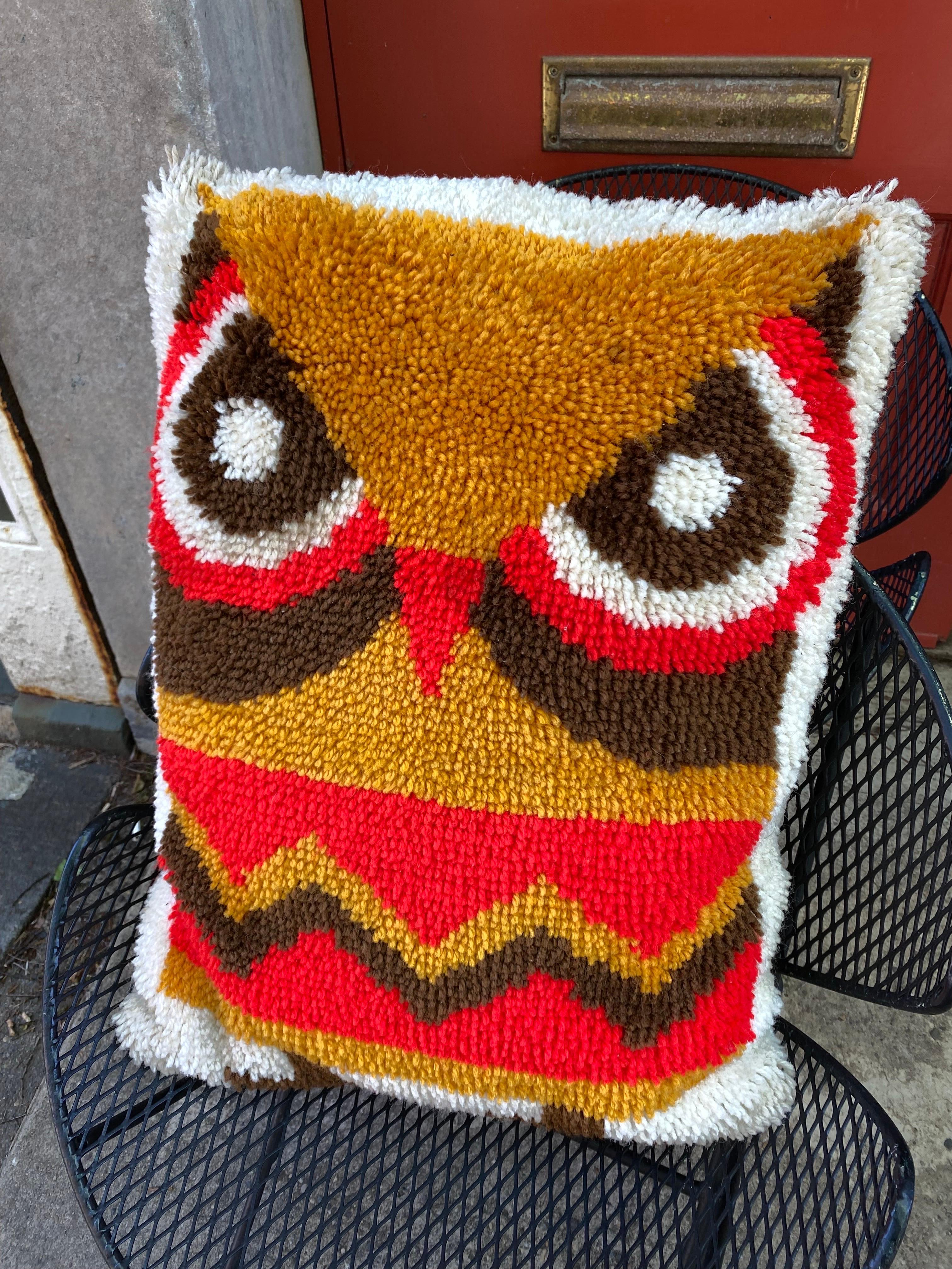 American Large Hook Rug Owl Pillow