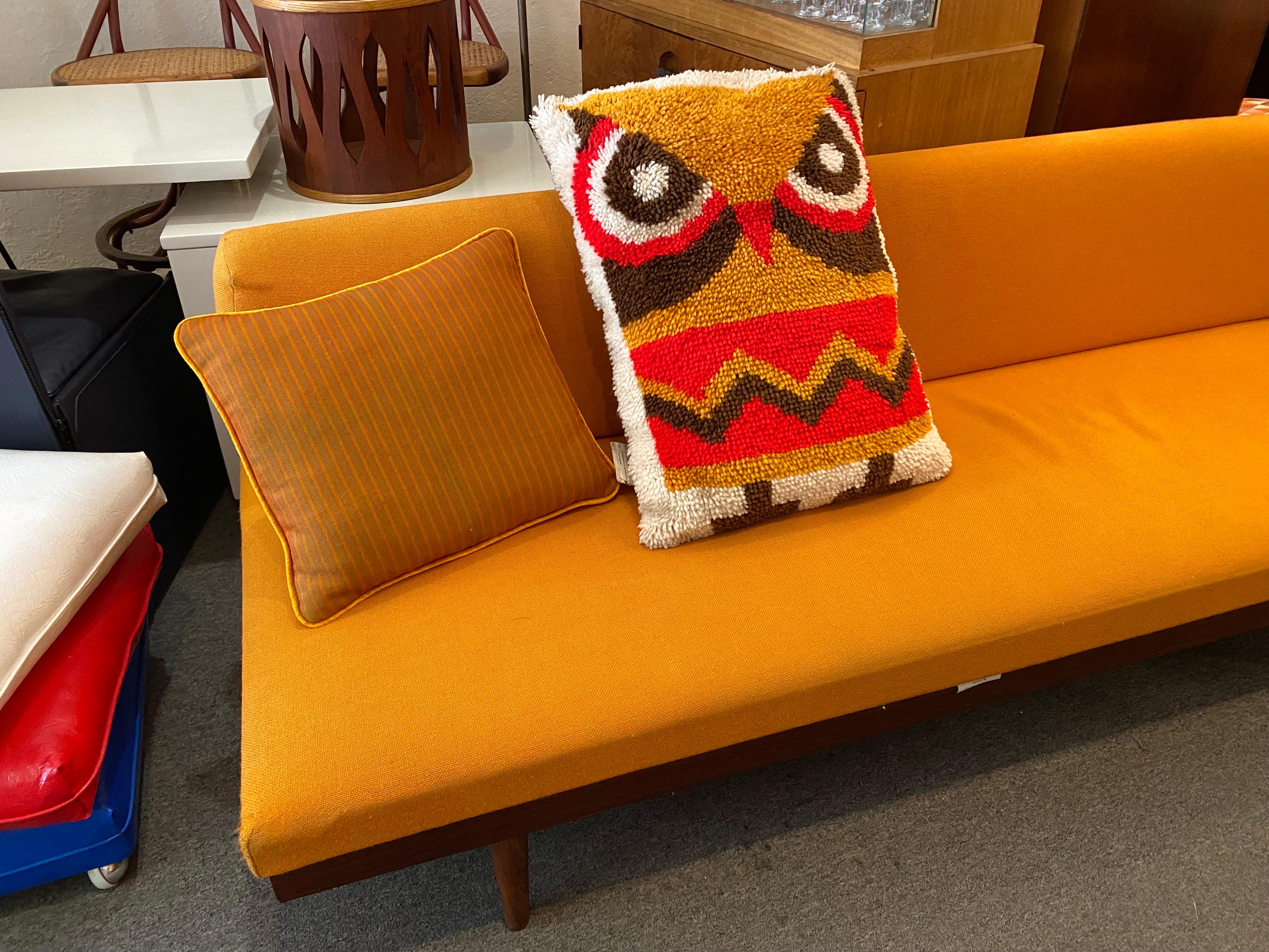 Mid-20th Century Large Hook Rug Owl Pillow