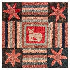 Large Hooked Rug with a Seated Cat, ca 1880-1910