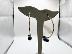 Large hoop earrings 14KT gold lapis lazuli beads earrings