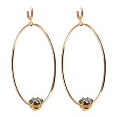 Large Hoop Earrings in 18 Carat Gold Plated Silver and Black Zircon