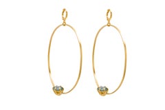 Large Hoop Gold Plated Silver Earrings with Reversed Stone