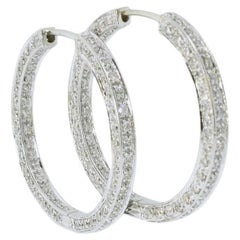 Large Hoop Style Earrings, 18K W.G. & 3.54 cts. of Fine Diamonds