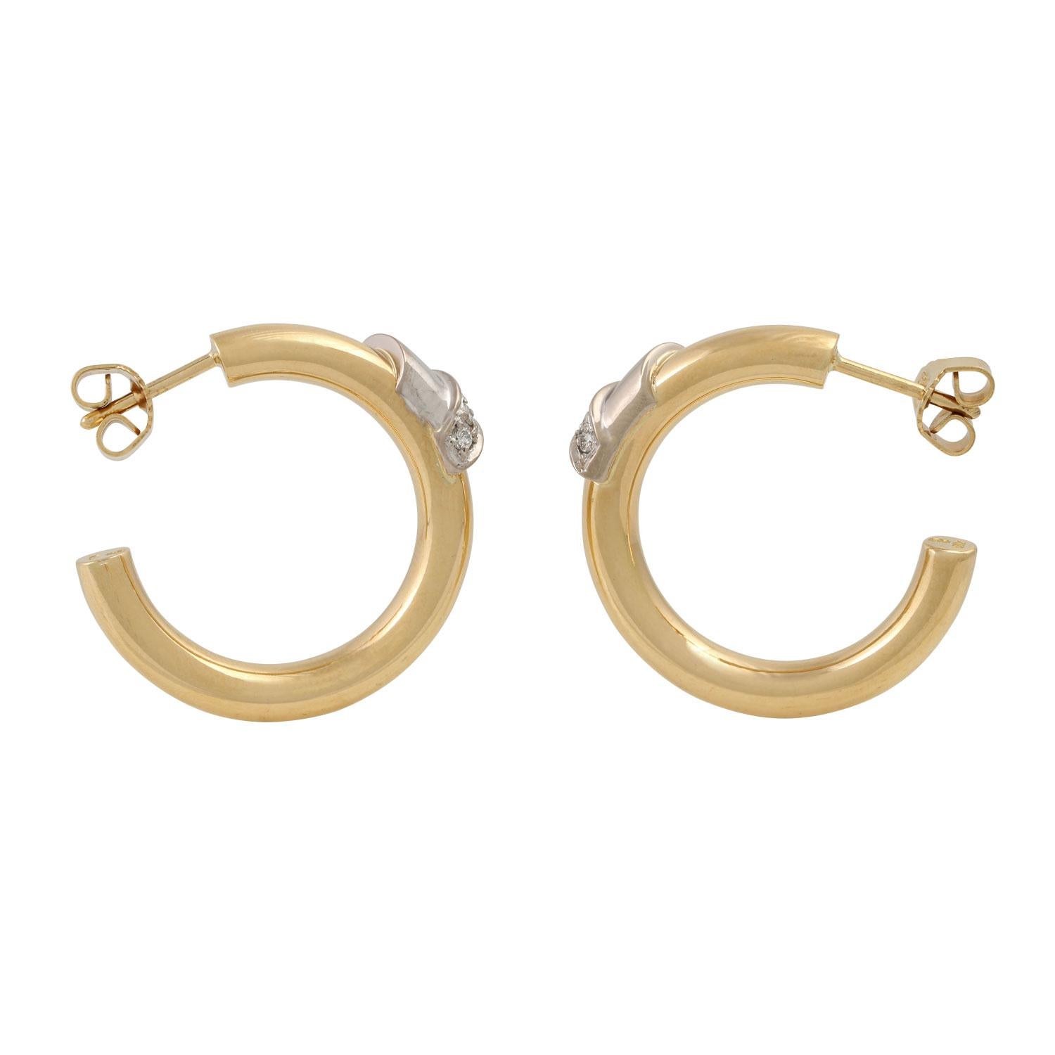 Modern Large Hoops with 8 Diamonds For Sale