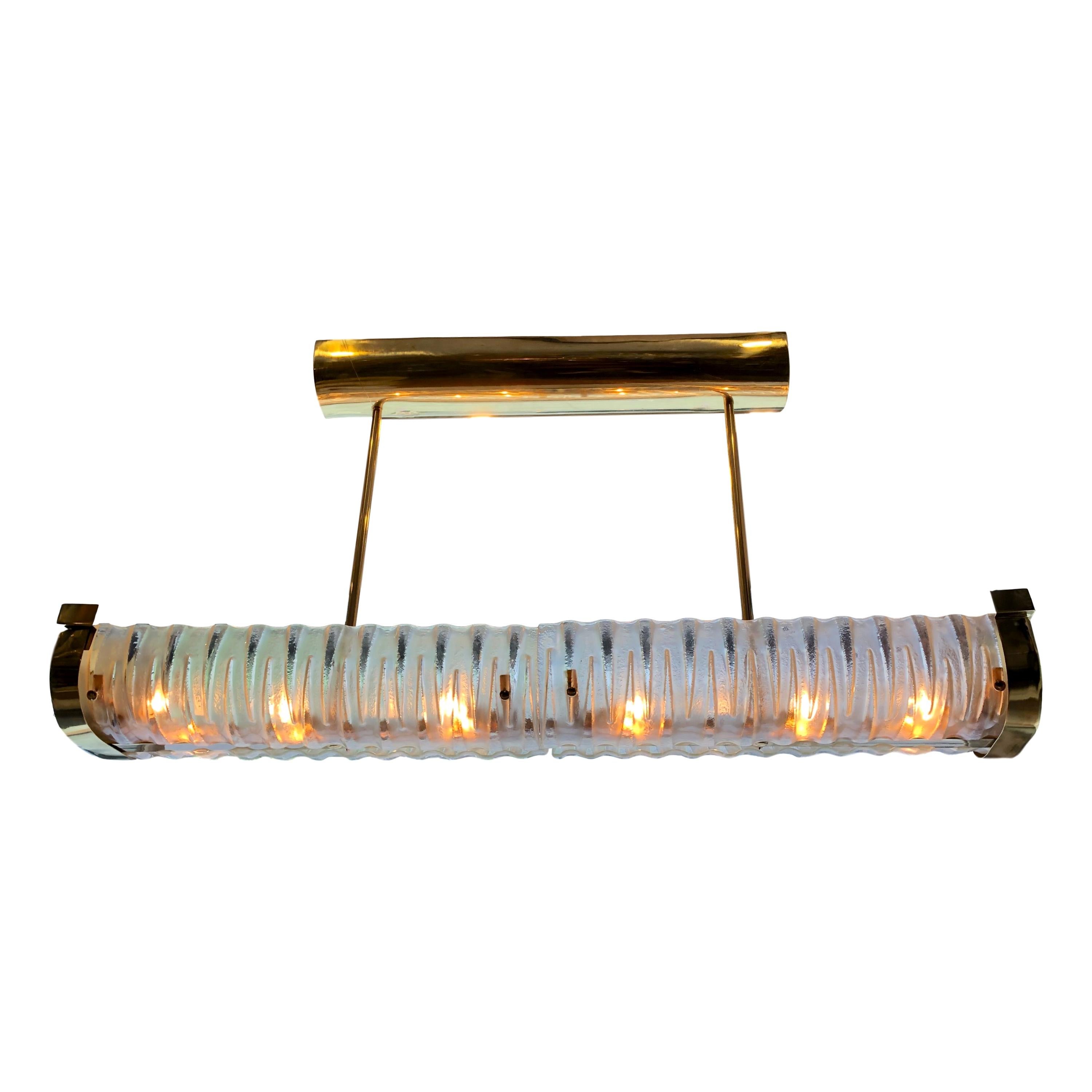 Large Horizontal Molded Glass Light Fixture For Sale