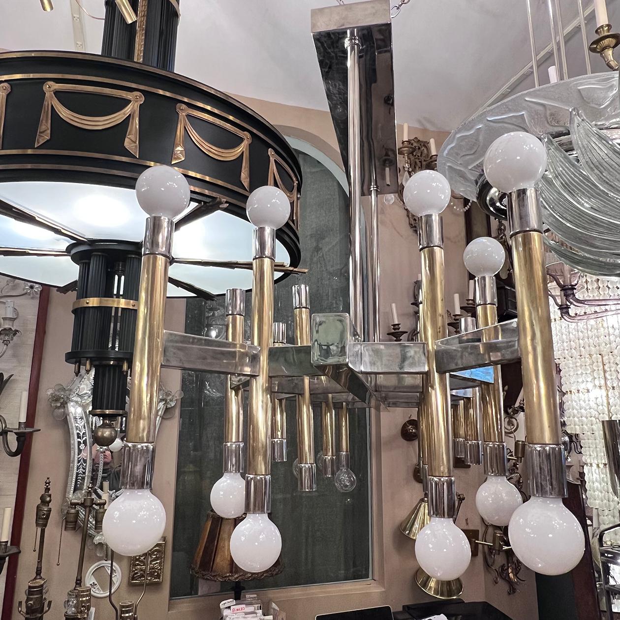 Grande lampada orizzontale in nichel e ottone in vendita 3