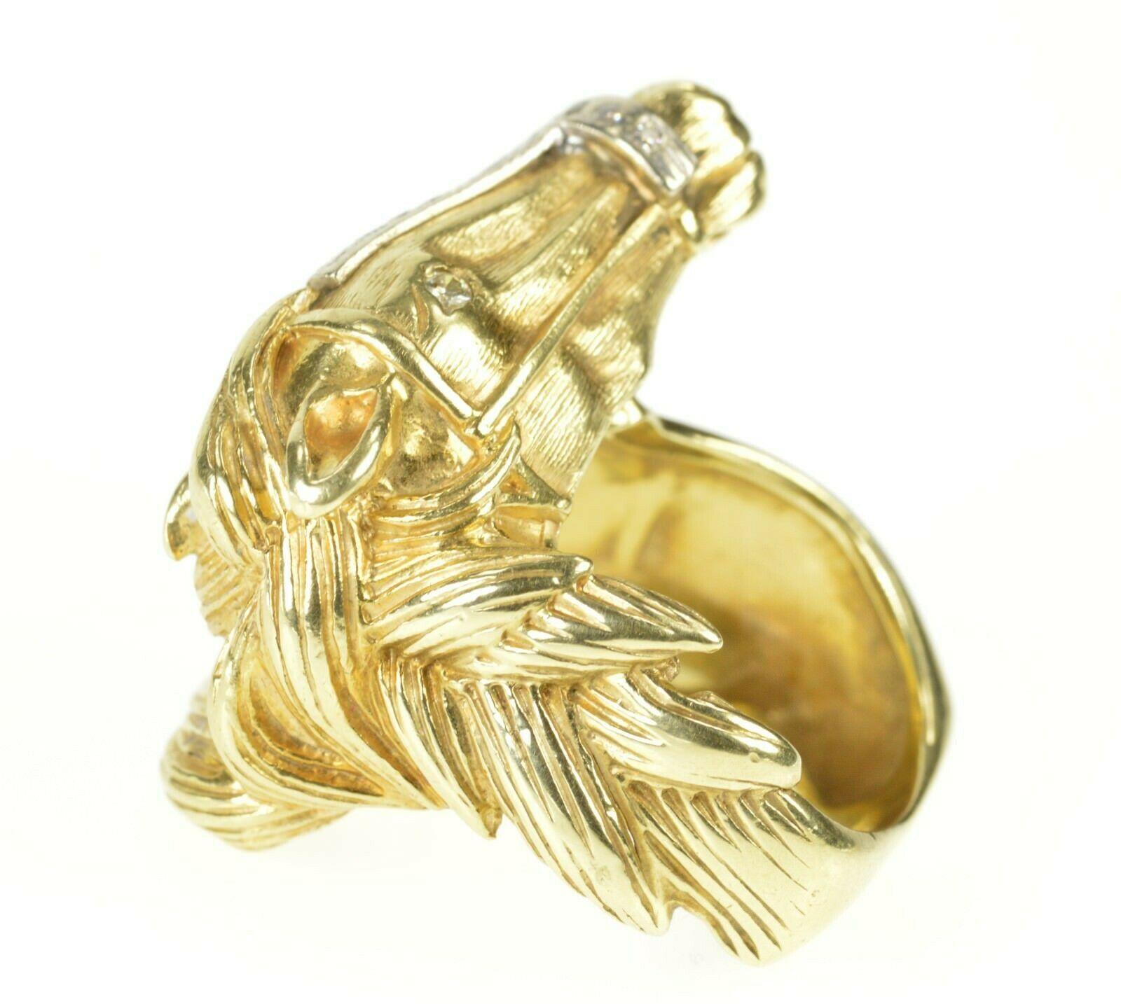 Retro Large Horse Head Diamond Gold Ring