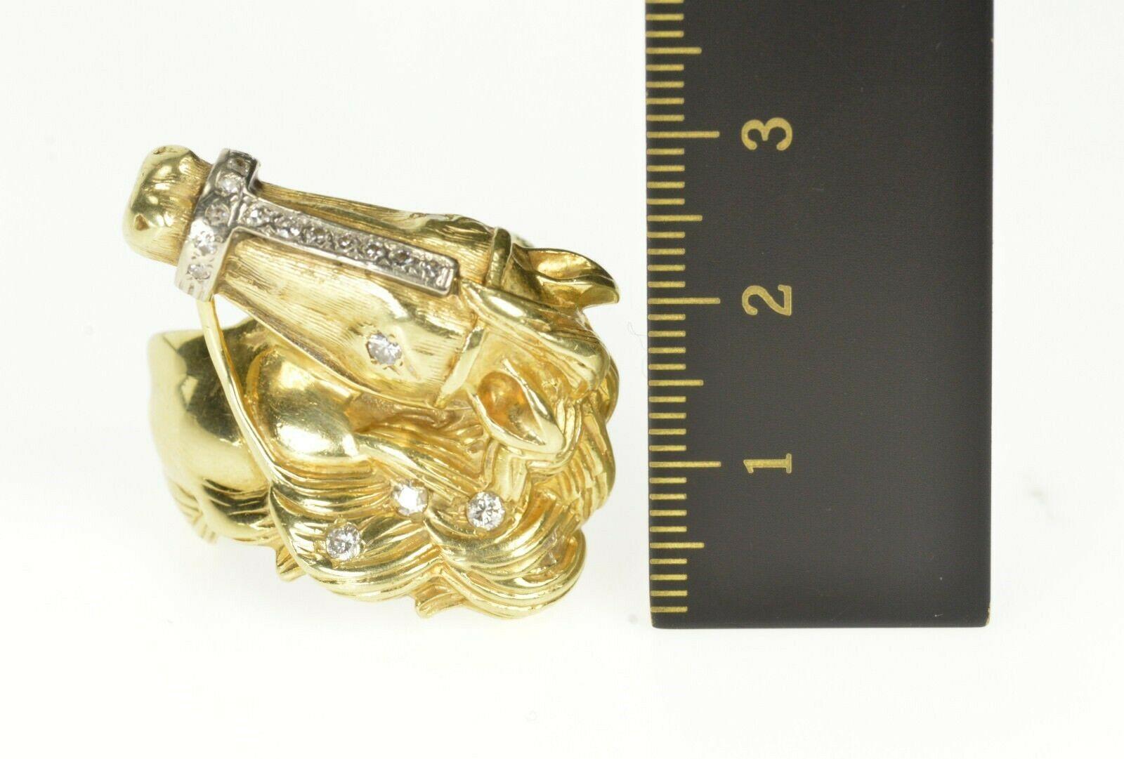 Large Horse Head Diamond Gold Ring In Excellent Condition In Frederick, MD