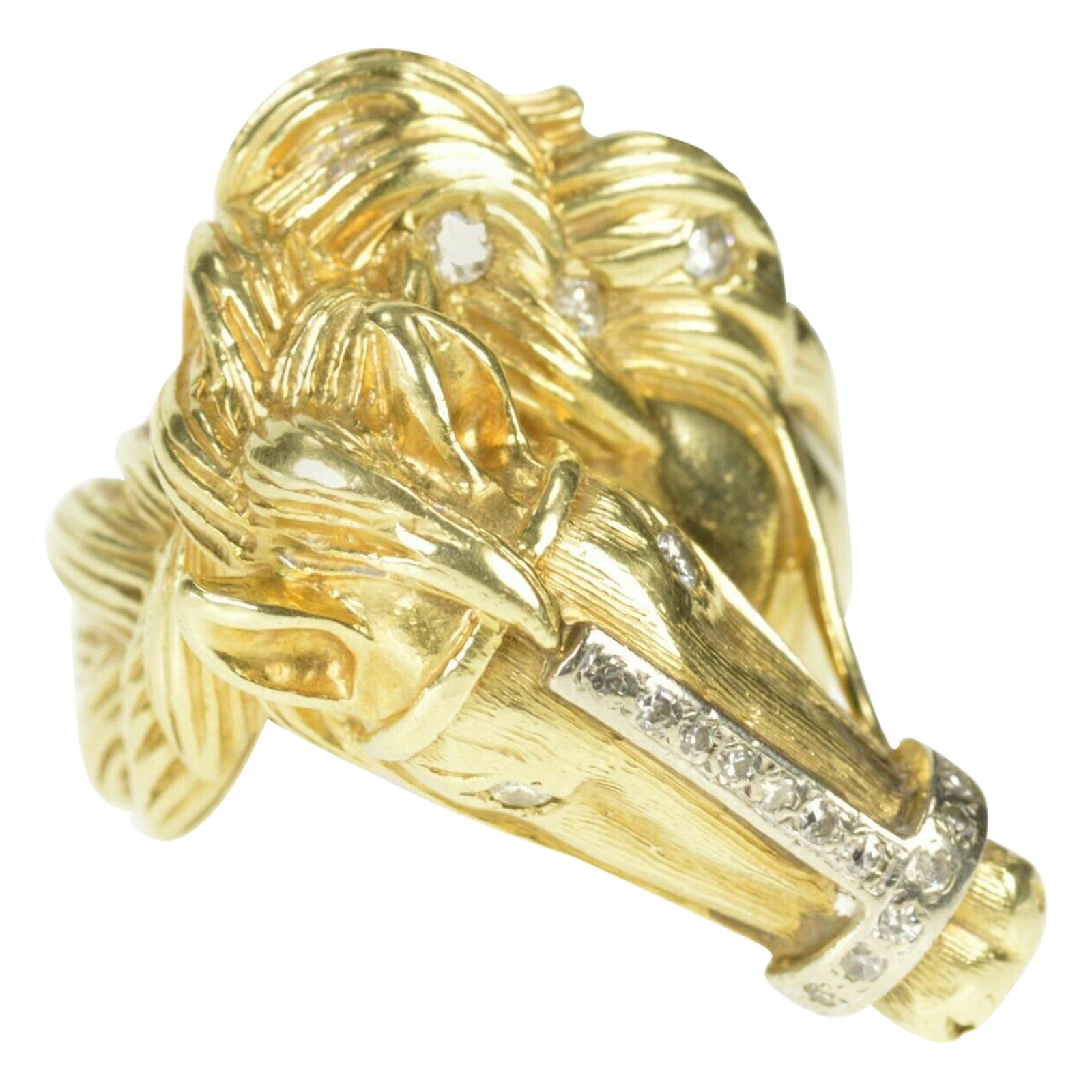 Large Horse Head Diamond Gold Ring