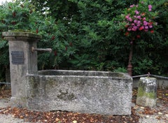 French antique limestone Horses through fountain 17th Century France