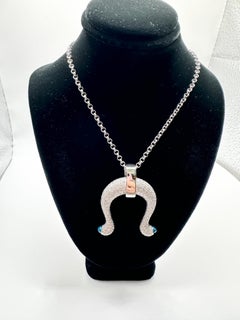 Large horseshoe diamond pendant necklace 18KT gold heavy