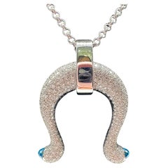 Large horseshoe diamond pendant necklace 18KT gold heavy