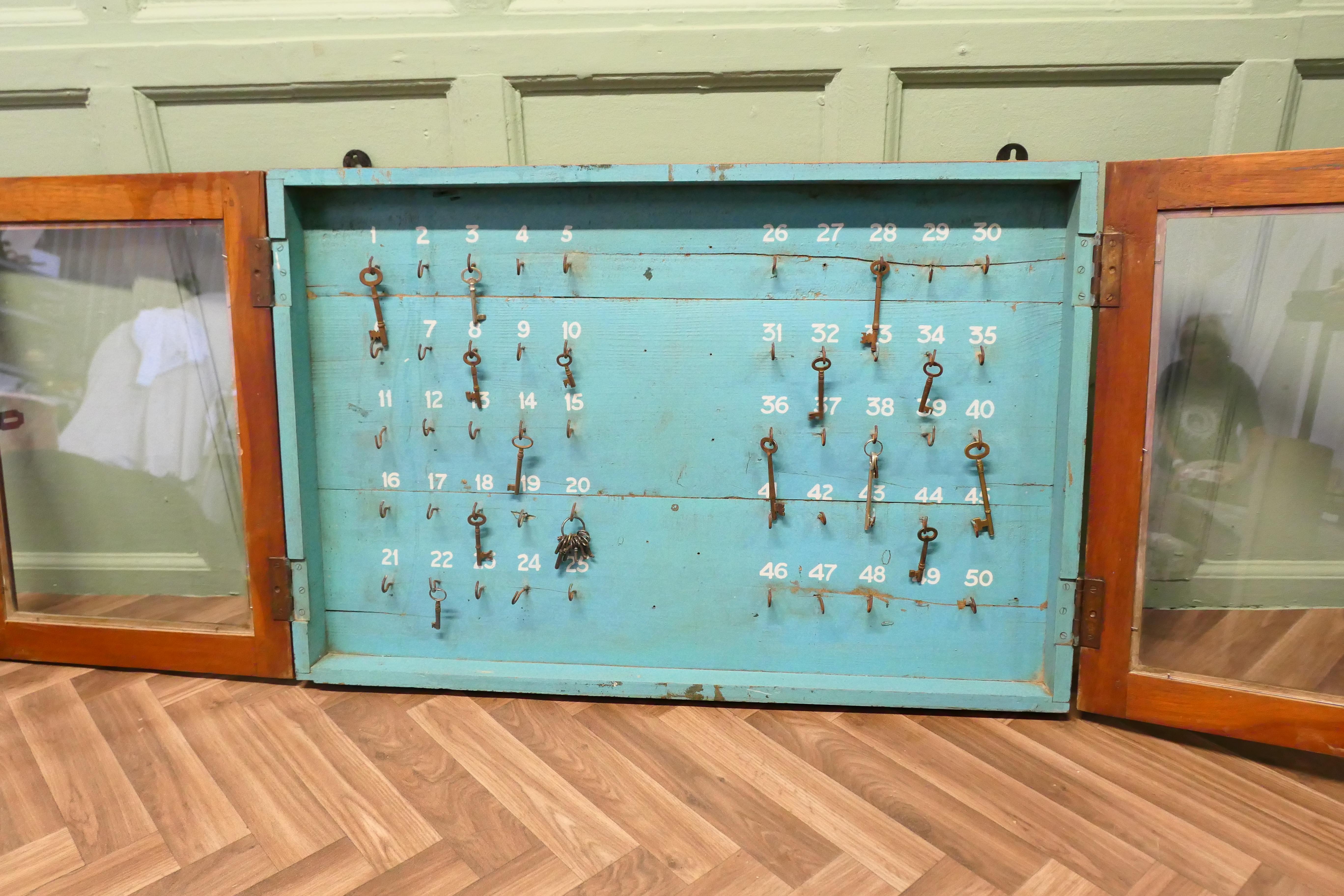 Pine Large Hotel 50 Bedroom Wall Hanging Key Cupboard For Sale