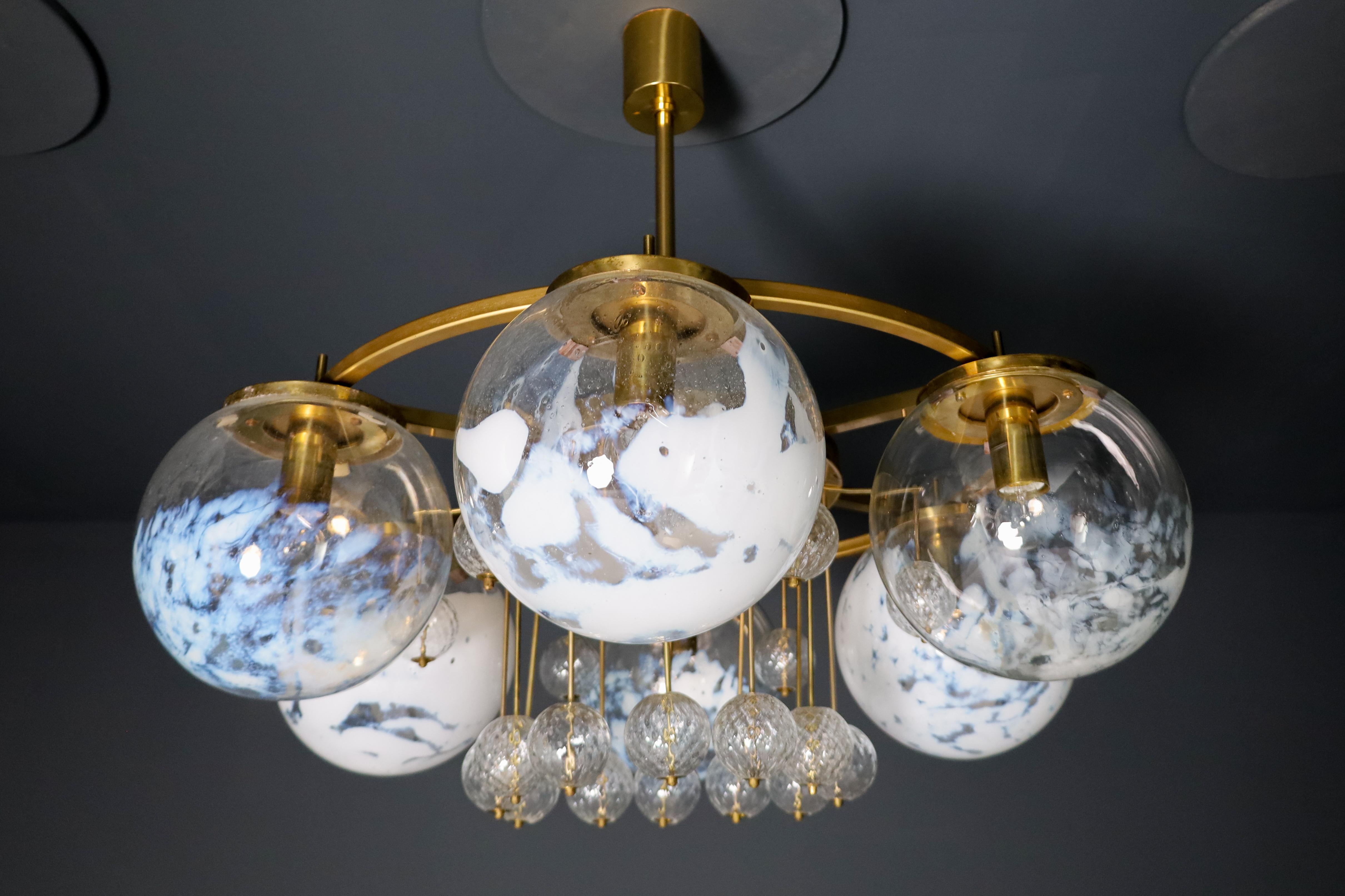 Large Hotel Chandelier in Brass and Hand Blown Glass 1950s 11