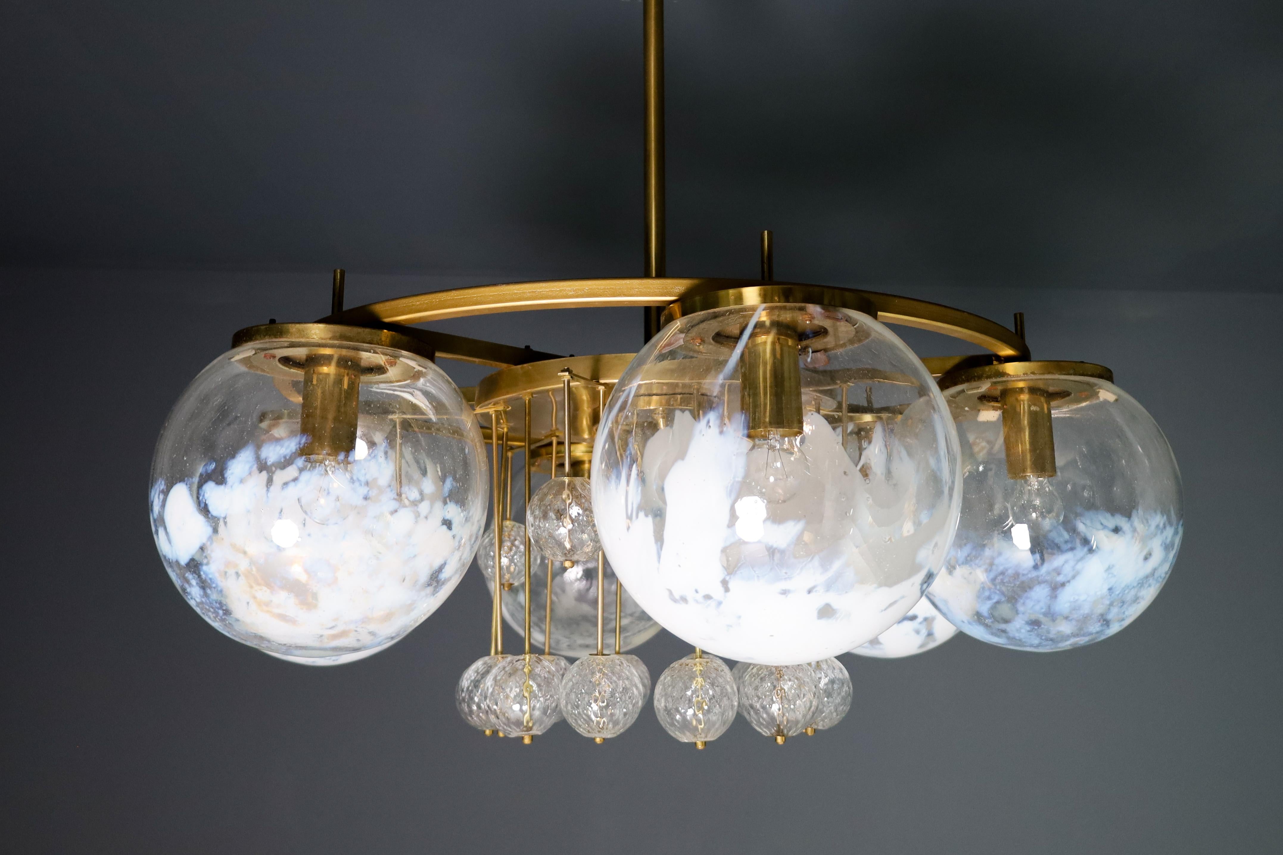 Large Hotel Chandelier in Brass and Hand Blown Glass 1950s 3