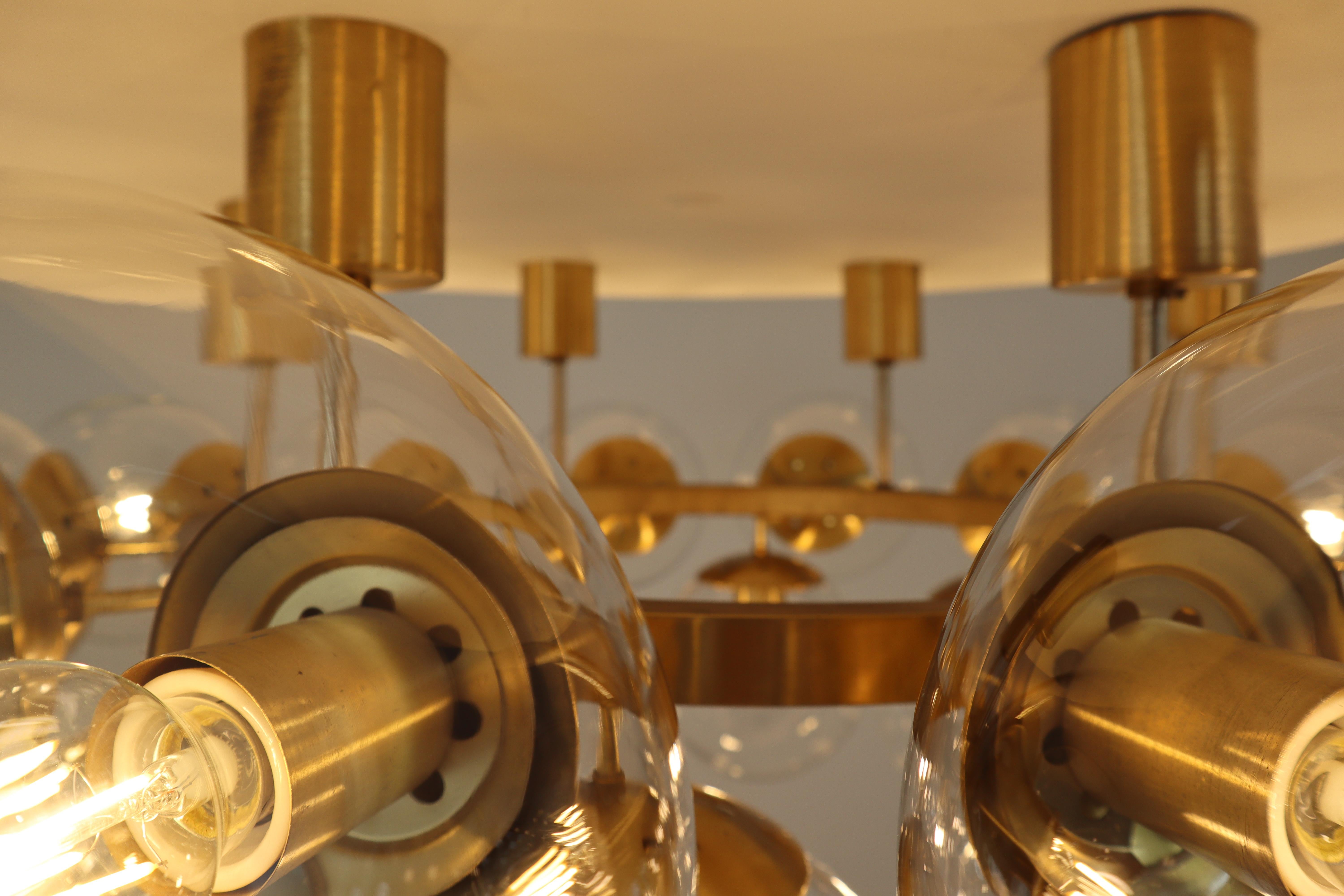 Large Hotel Chandelier in Brass Fixture and 20 Large Hand-Blowed Glass Globes  9