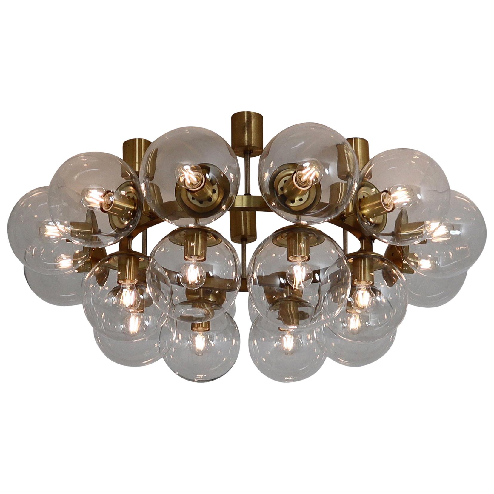 Large Hotel Chandelier in Brass Fixture and 20 Large Hand-Blowed Glass Globes 