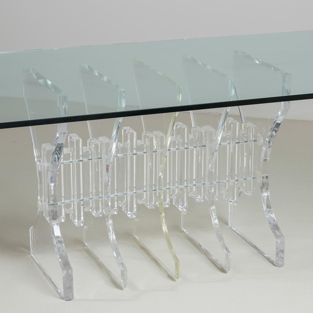 Large hourglass shaped, heavy Lucite dining table base, 1970s 
This base will support a substantial glass top. 

Price does not include glass top. 

  