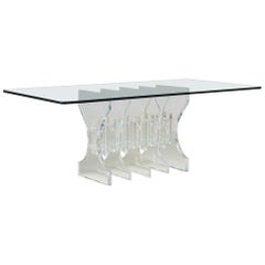 Large Hourglass Shaped Lucite Dining Table Base, 1970s