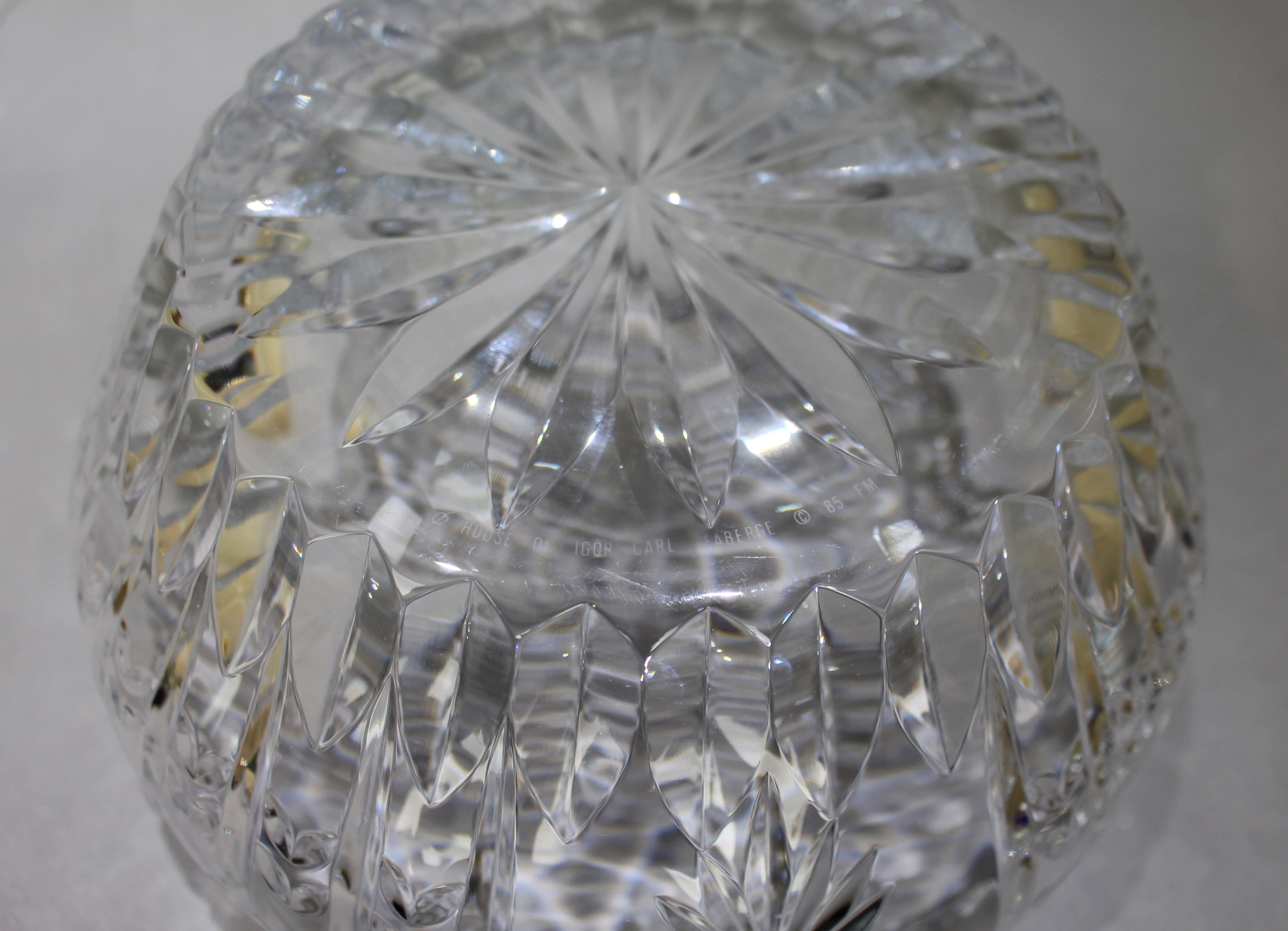 20th Century Large House of Igor Carl Fabergé Cut Crystal Bowl, Signed For Sale