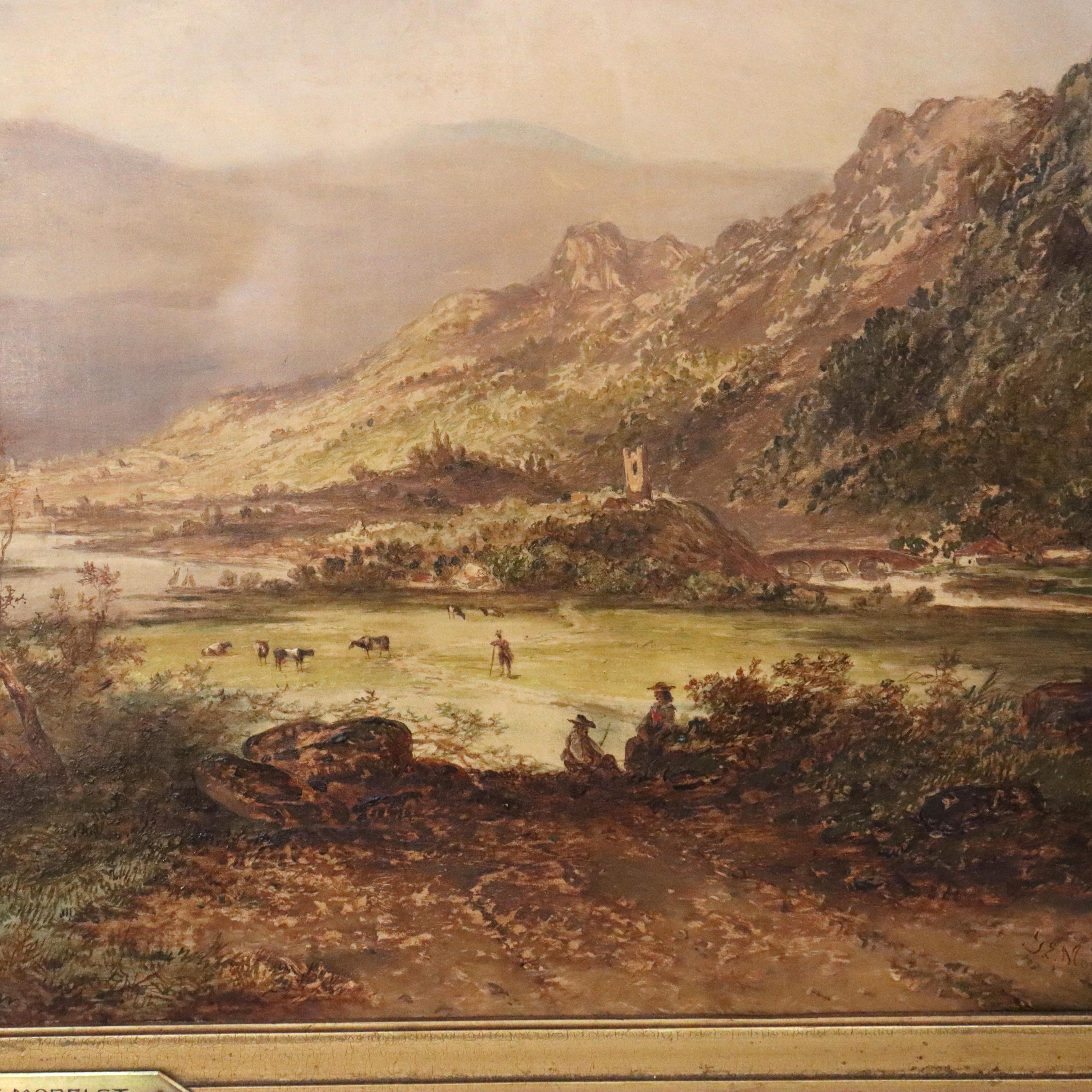 Große Hudson River School Öl auf Leinwand Landschaftsgemälde von Morelst C1890 im Angebot 1