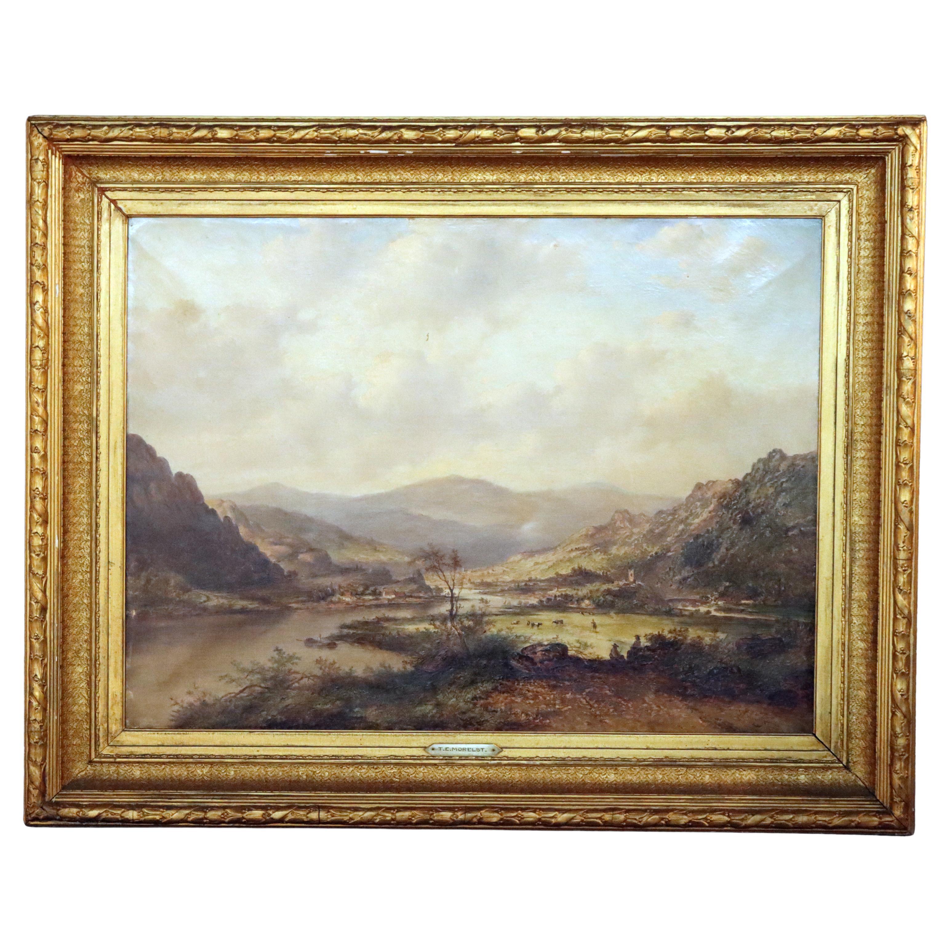 Große Hudson River School Öl auf Leinwand Landschaftsgemälde von Morelst C1890