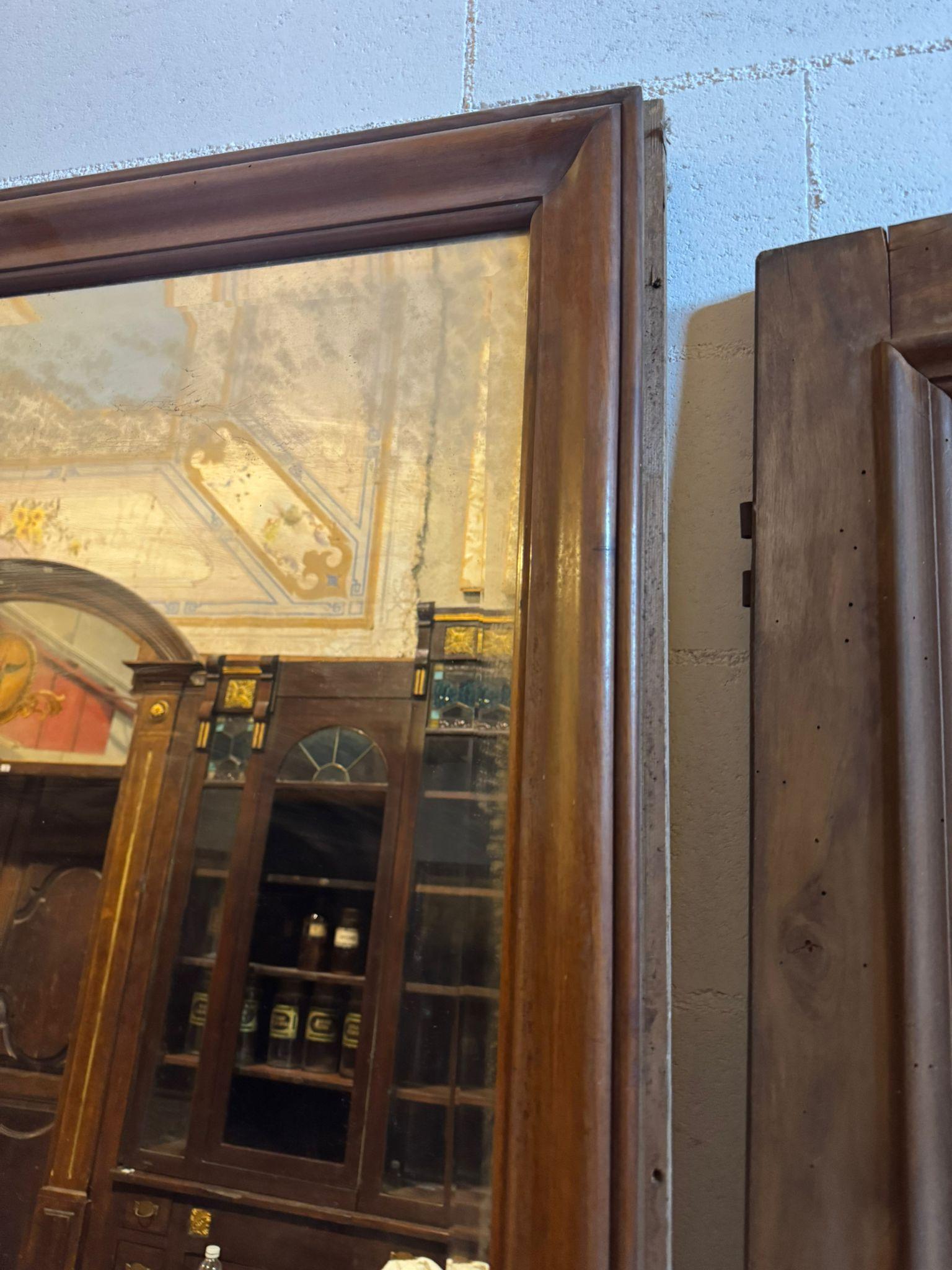 Italian Large Huge Mirror with Walnut Wood Frame, Italy For Sale