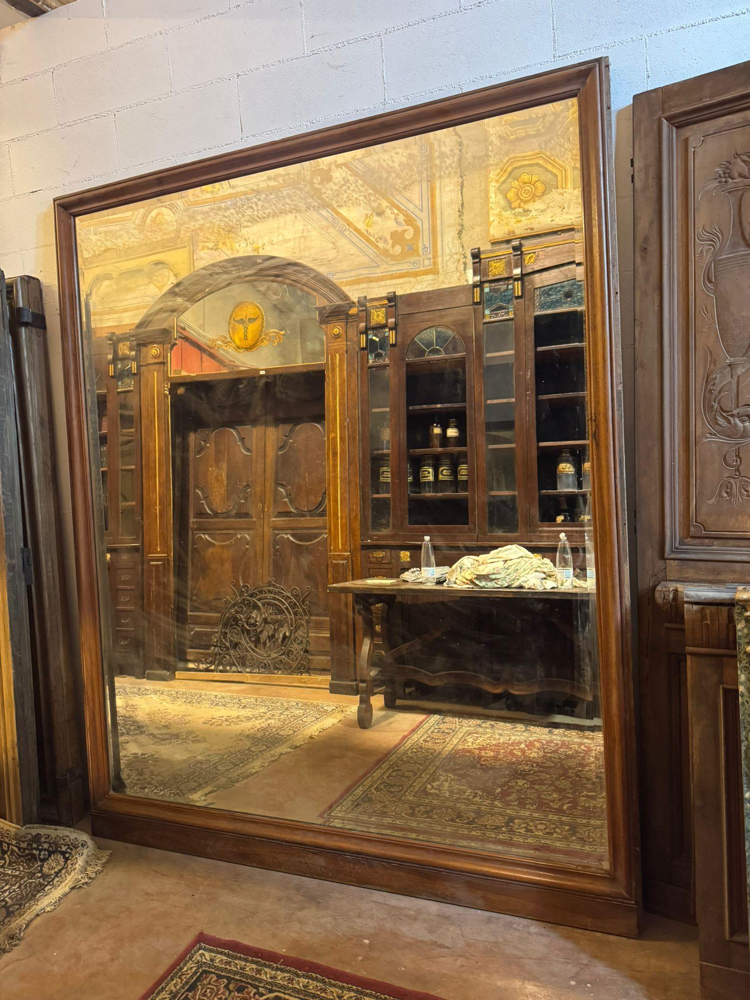 20th Century Large Huge Mirror with Walnut Wood Frame, Italy For Sale